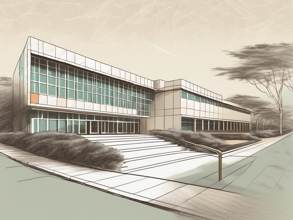 The shanghai singapore international school building with a symbolic pathway leading to its entrance