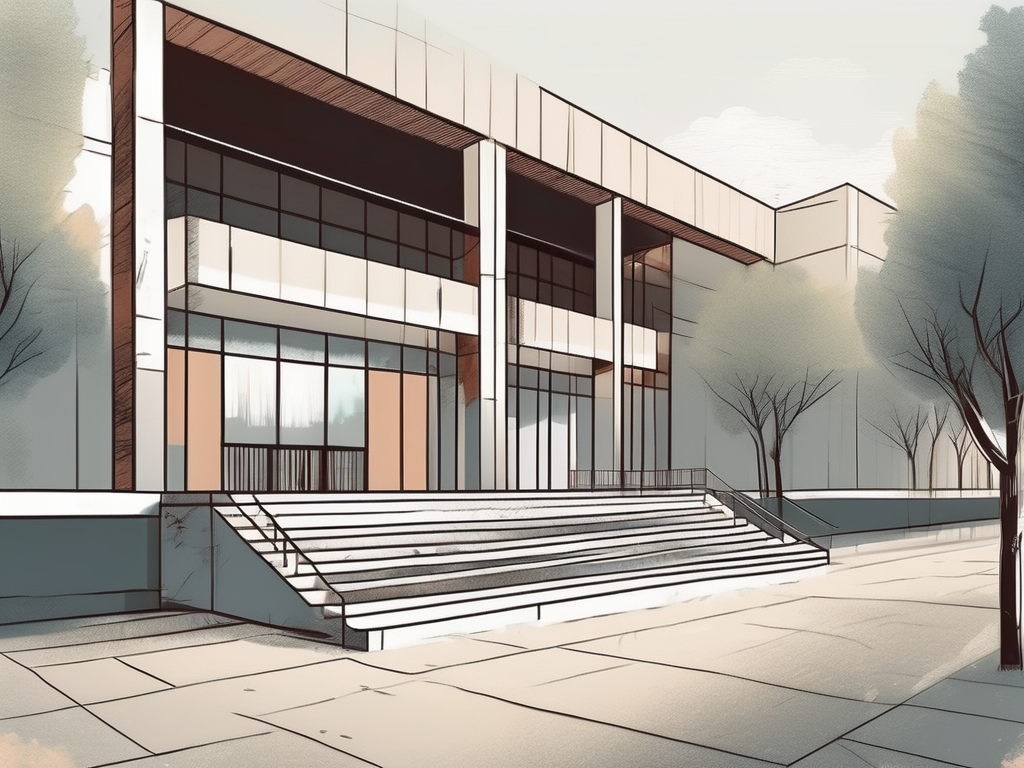 The western academy of beijing's main building with a path leading to the entrance