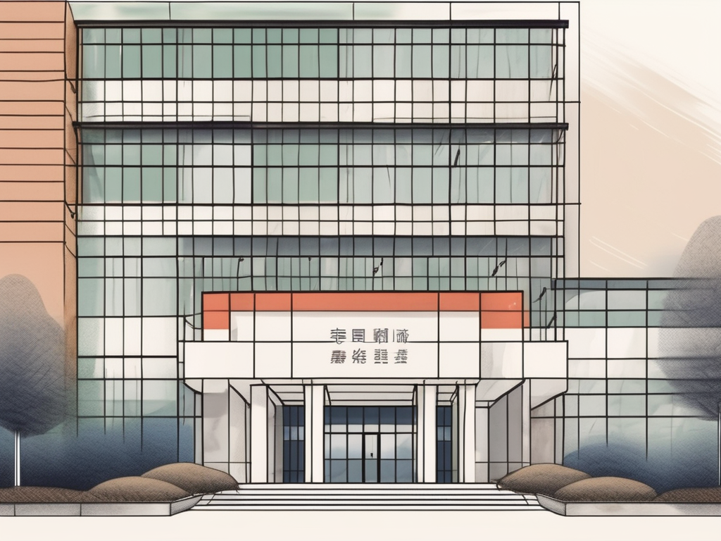 Oxford international college of chengdu's building with a symbolic representation of a job application form (like a checklist or envelope) in the foreground