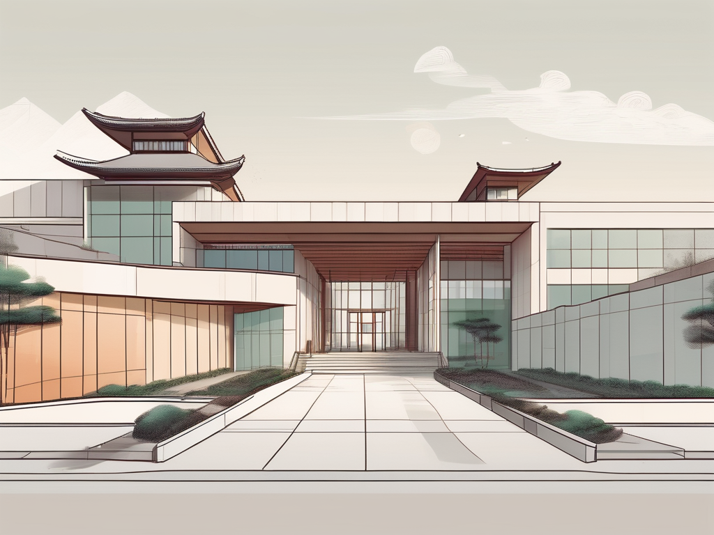 The huamao multicultural education academy building with a pathway leading towards it