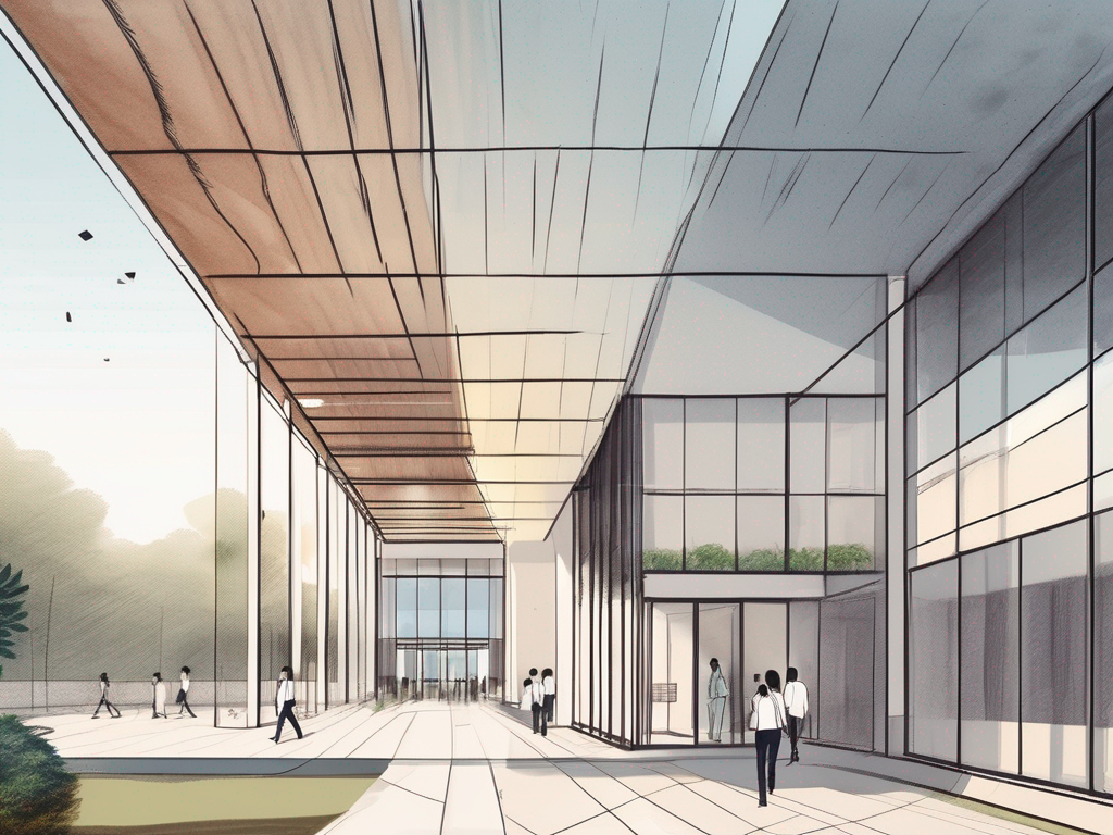 Shekou international school's building with a pathway leading to its entrance