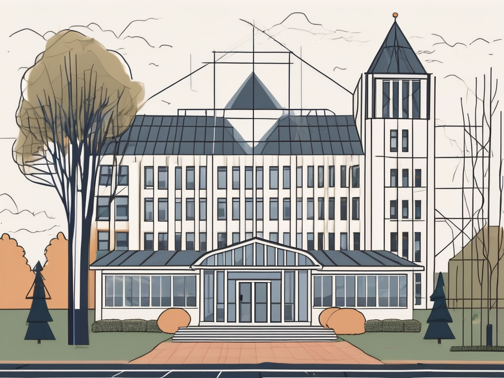 The international school of brussels building with a "for hire" sign in the front yard