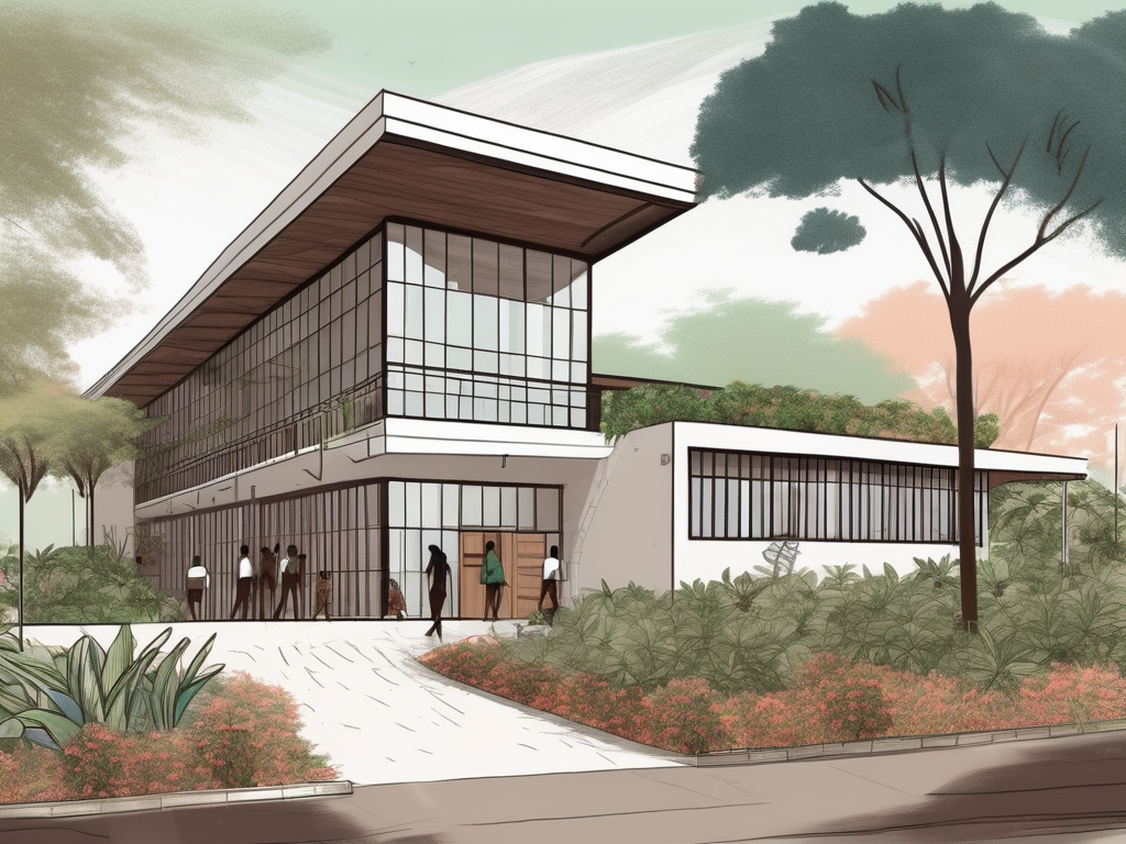 The lincoln community school building in ghana surrounded by local flora and fauna