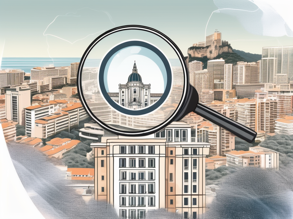 The international school of monaco building with a symbolic representation of a job application and a magnifying glass nearby