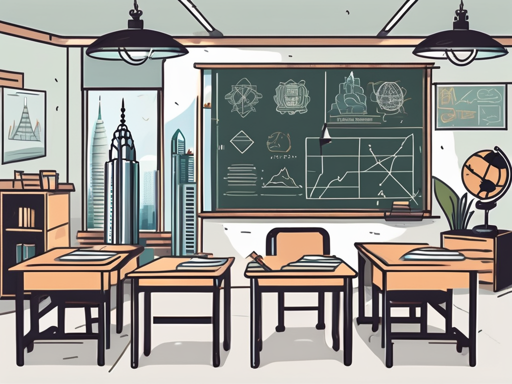 A classroom setting with a chalkboard