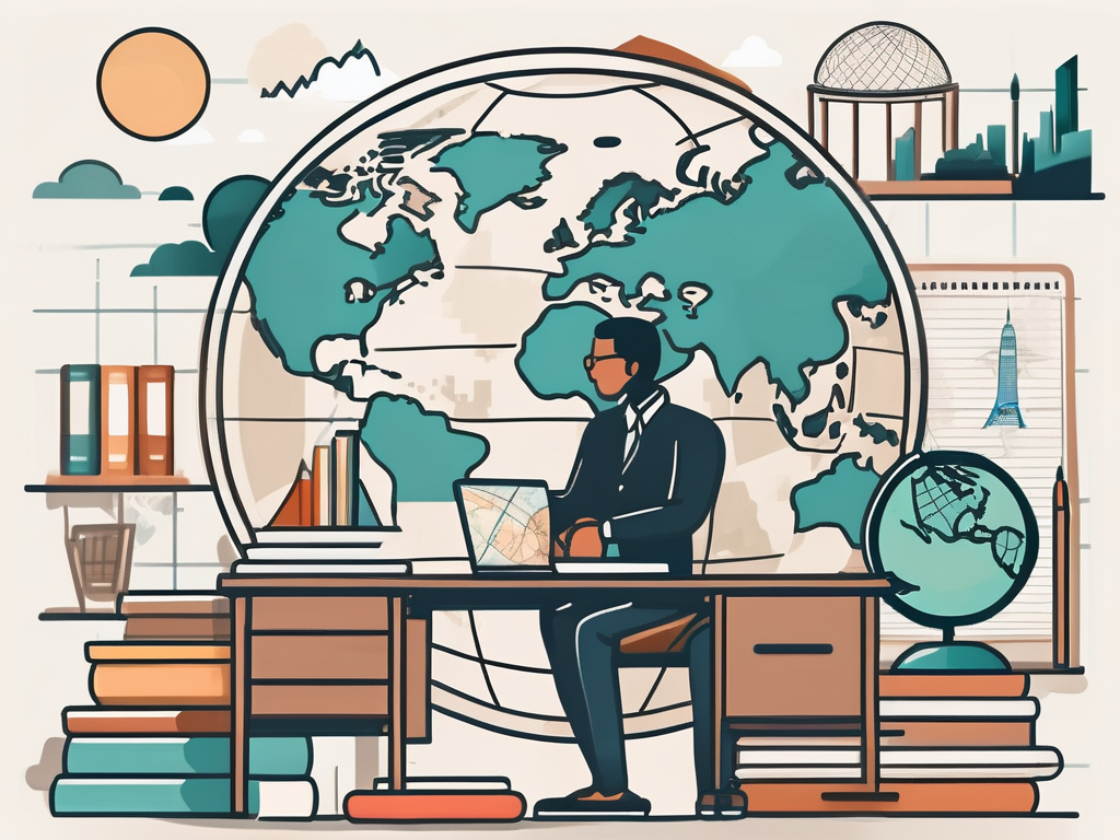 A classroom setting with an international theme