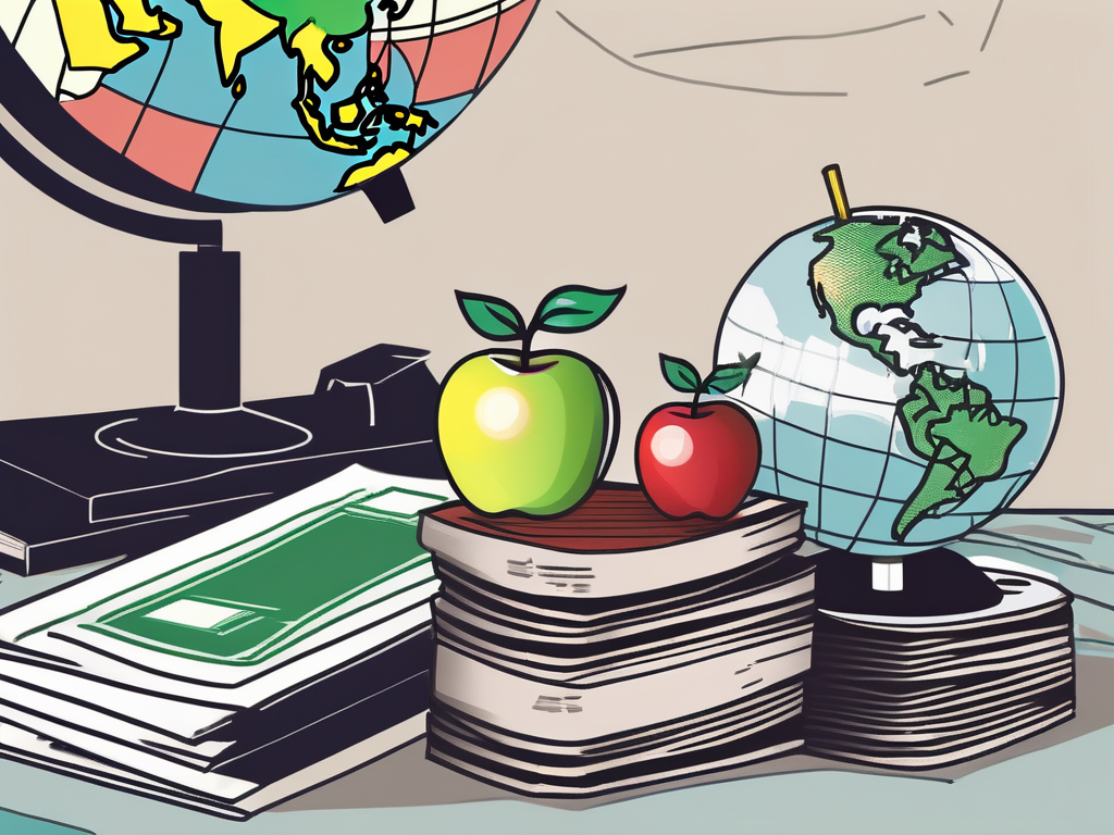 A stack of malaysian ringgit banknotes next to a globe highlighting malaysia