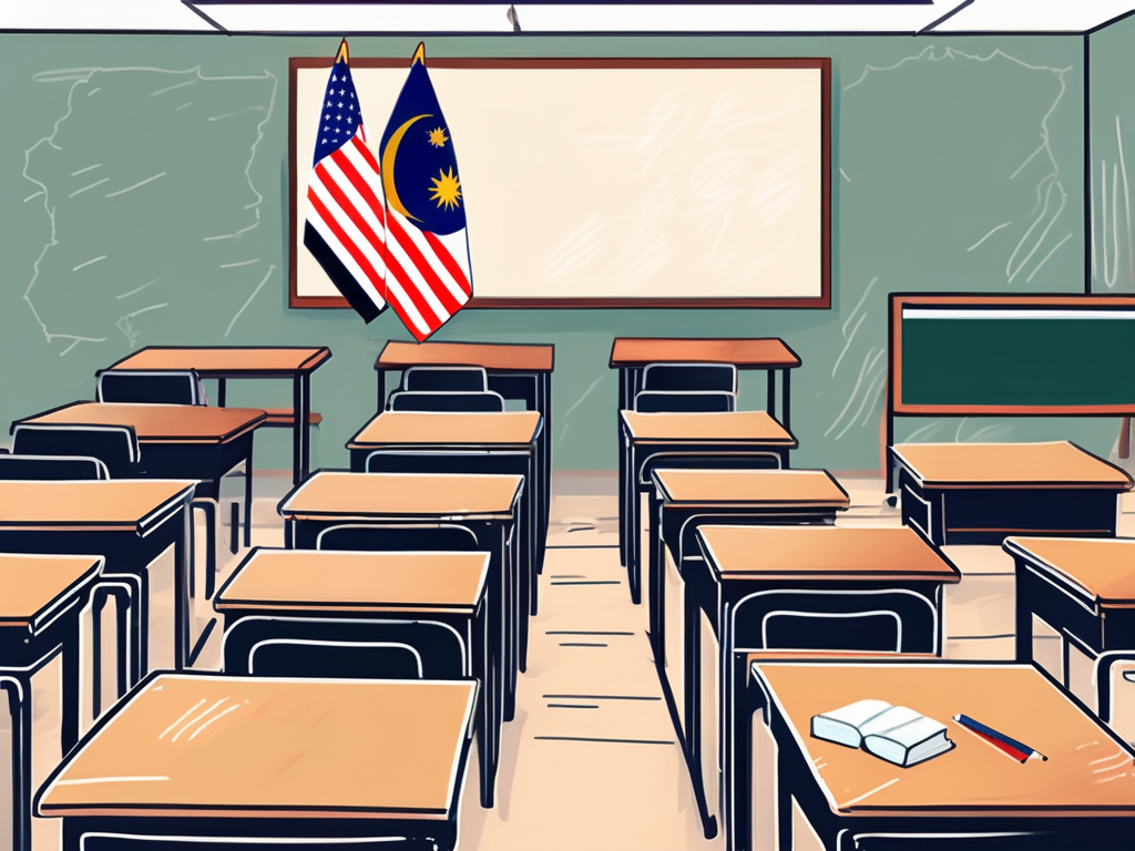 A classroom setting with a few empty chairs