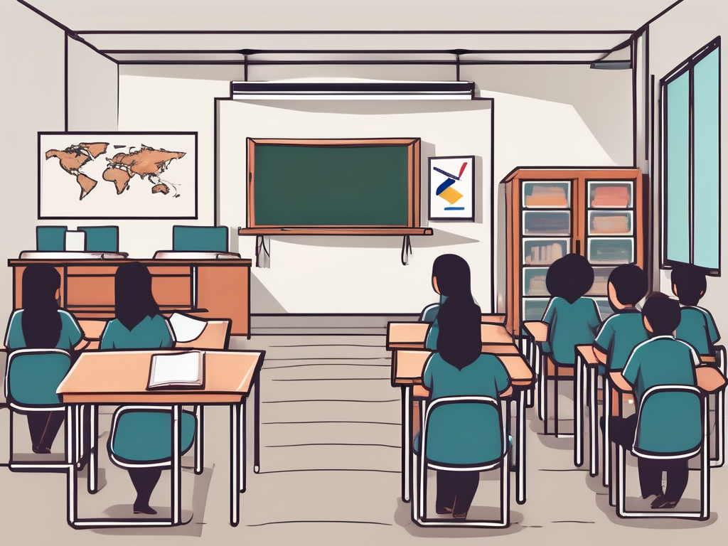 A classroom setting with diverse educational tools representing malaysia and the philippines