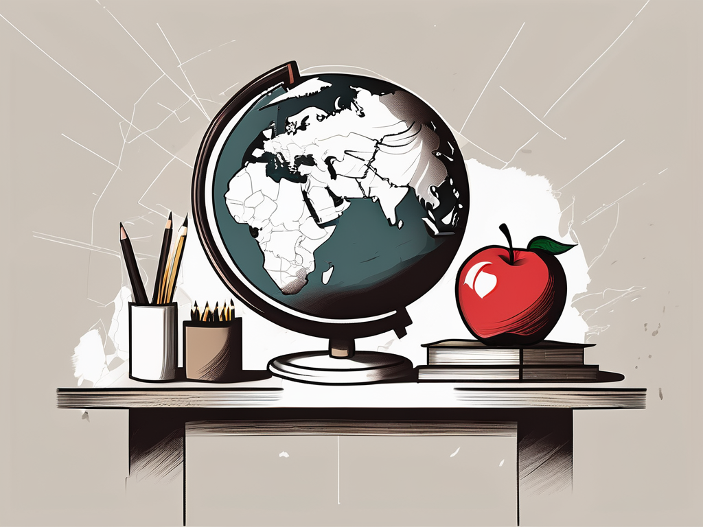 A classroom setting in malaysia with an apple on a desk symbolizing teaching