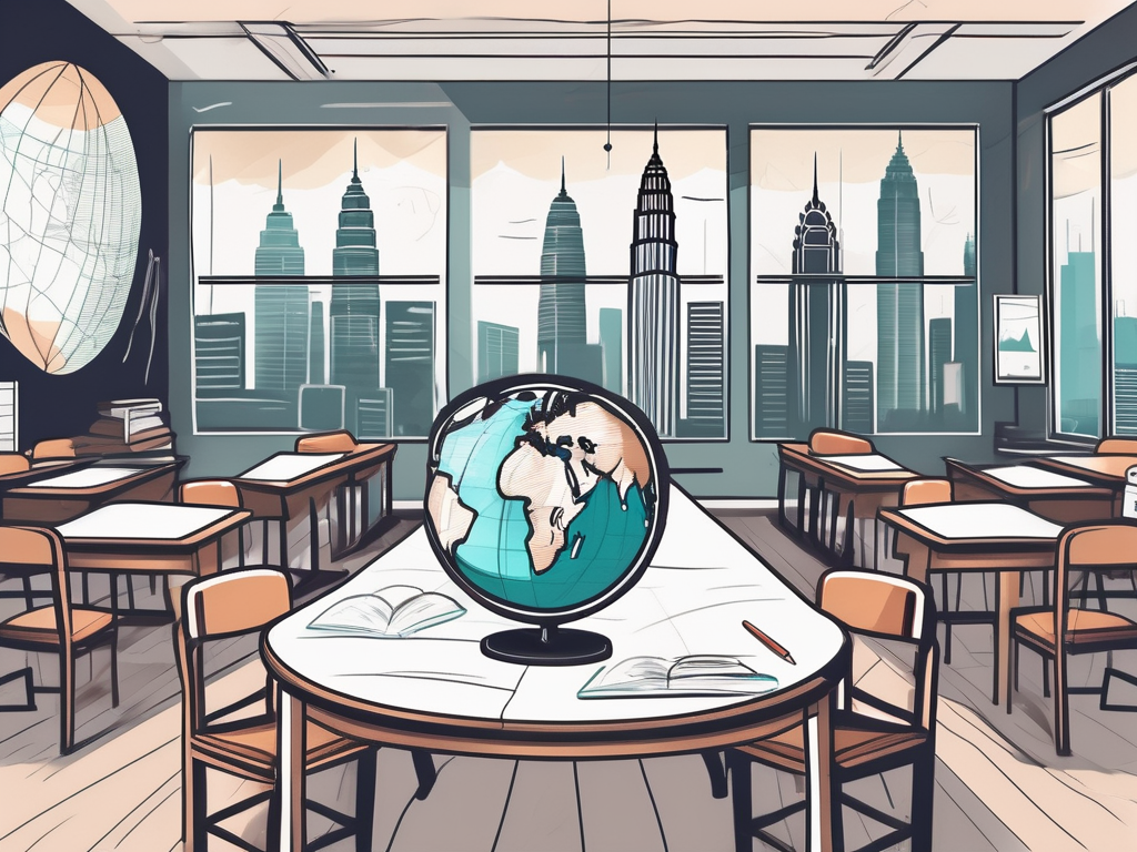 A classroom setting with a chalkboard