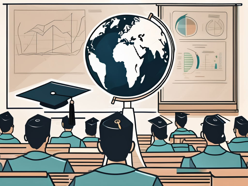 A classroom setting with a globe