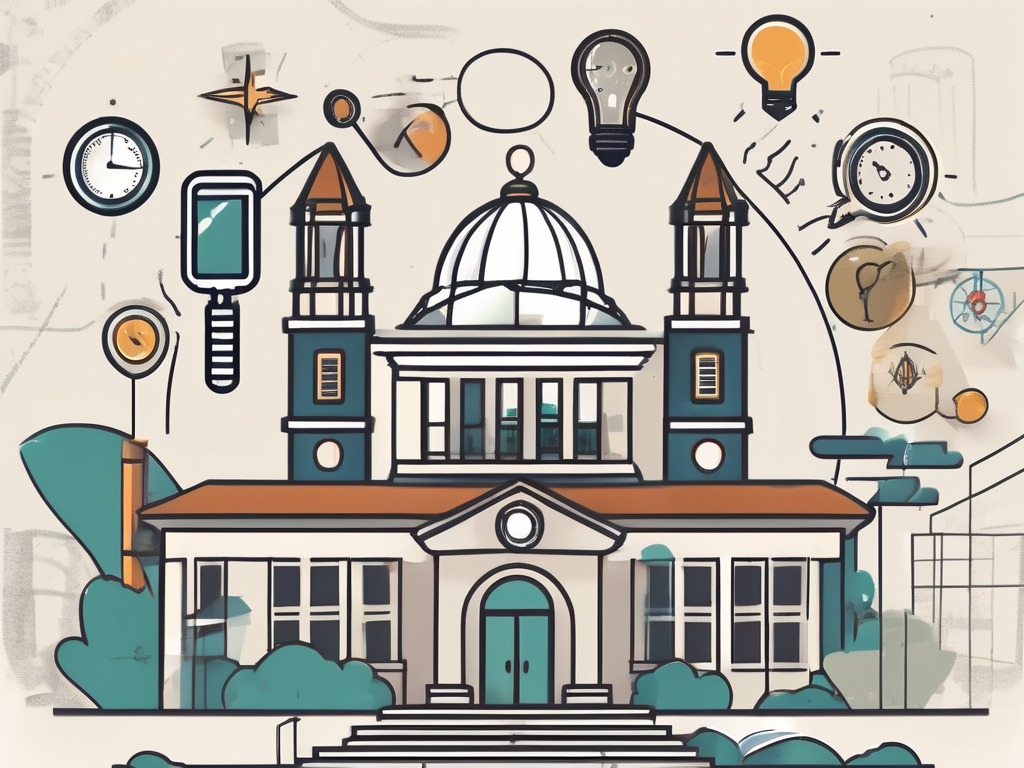 A school building in malaysia with a magnifying glass hovering over it