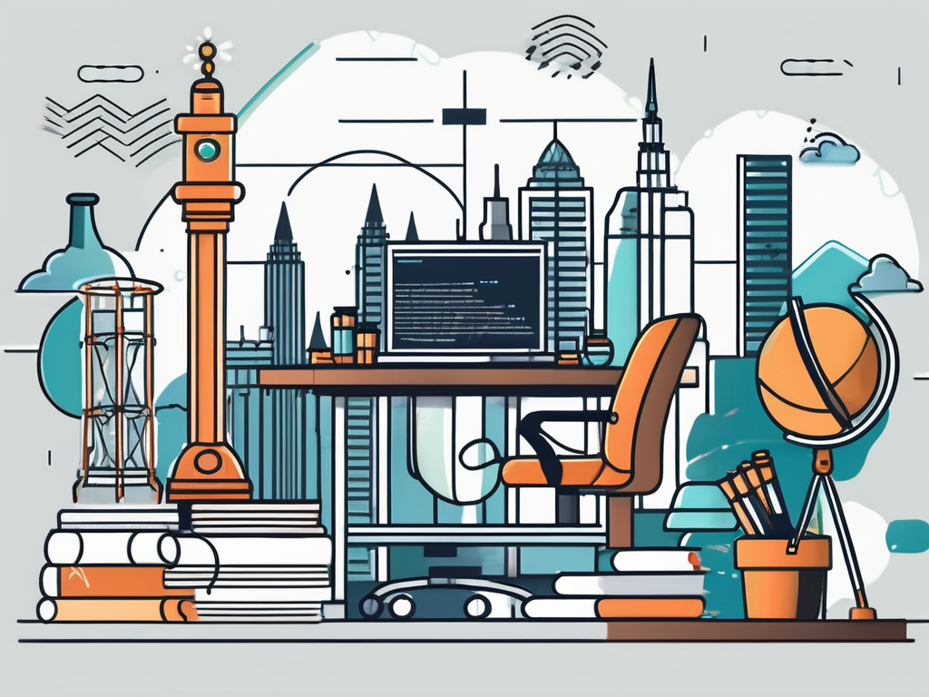 A classroom setting with various stem-related objects like a microscope