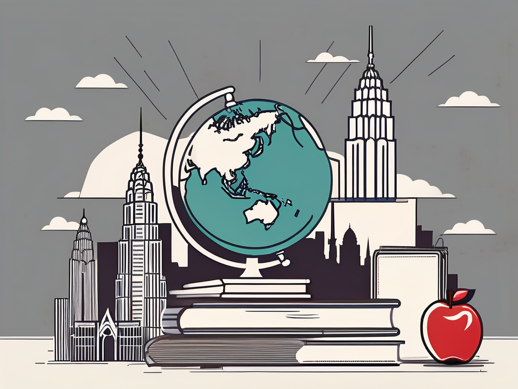 A classroom setting with a globe