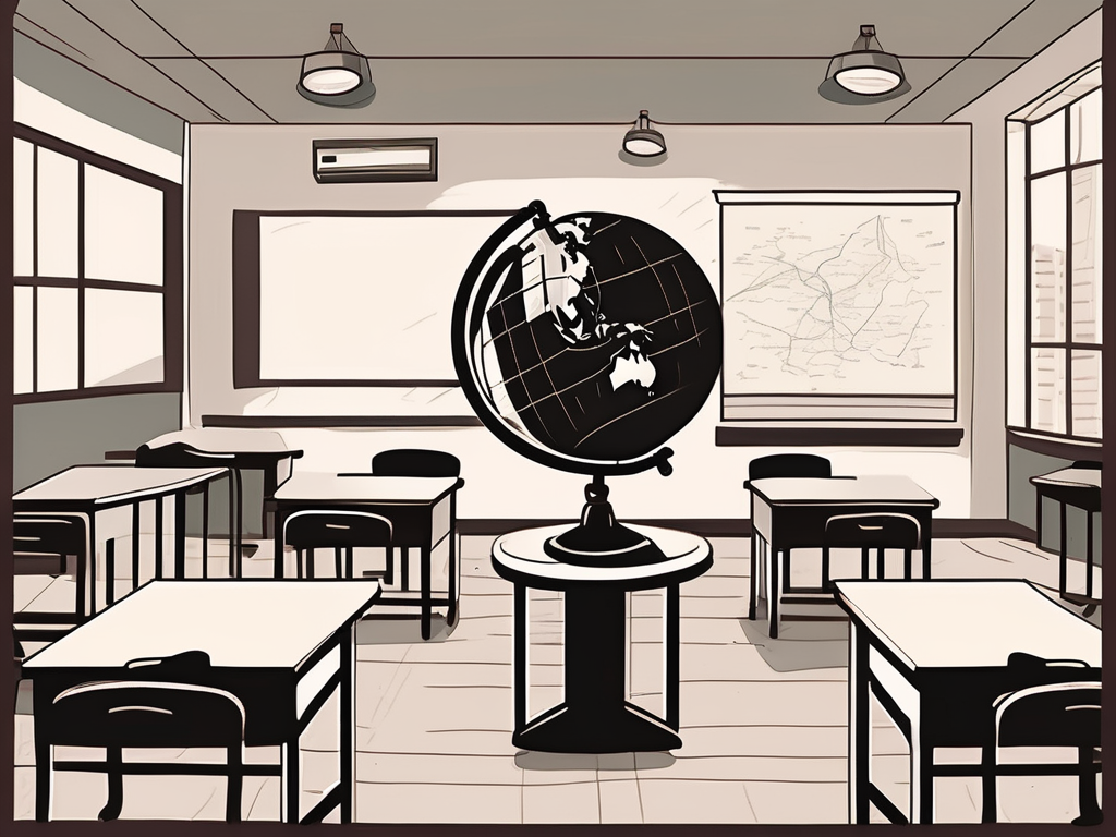 A classroom scene in malaysia with empty desks and chairs