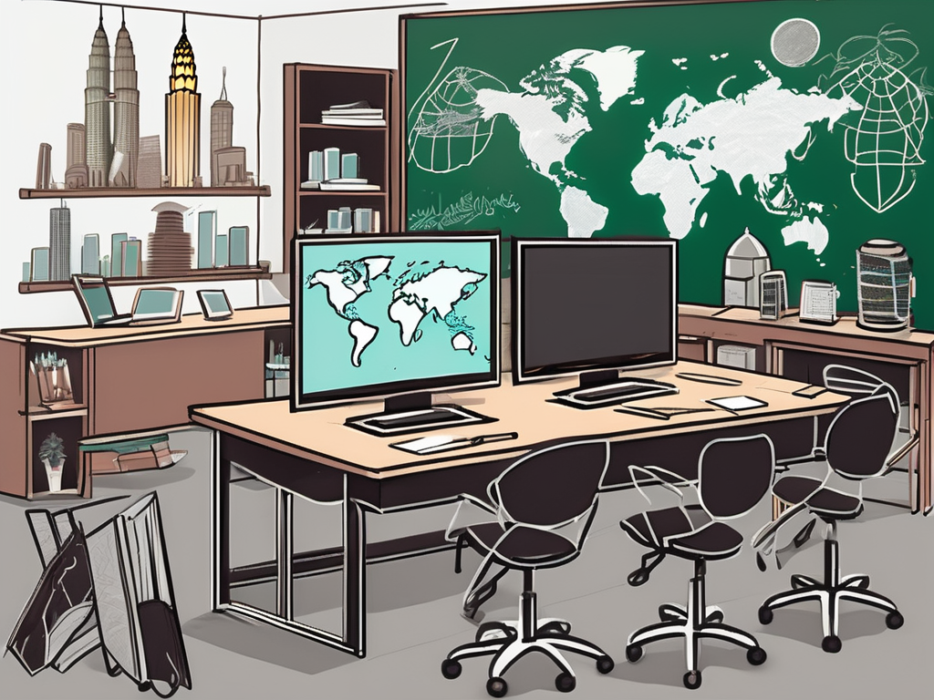 A classroom setting split in half