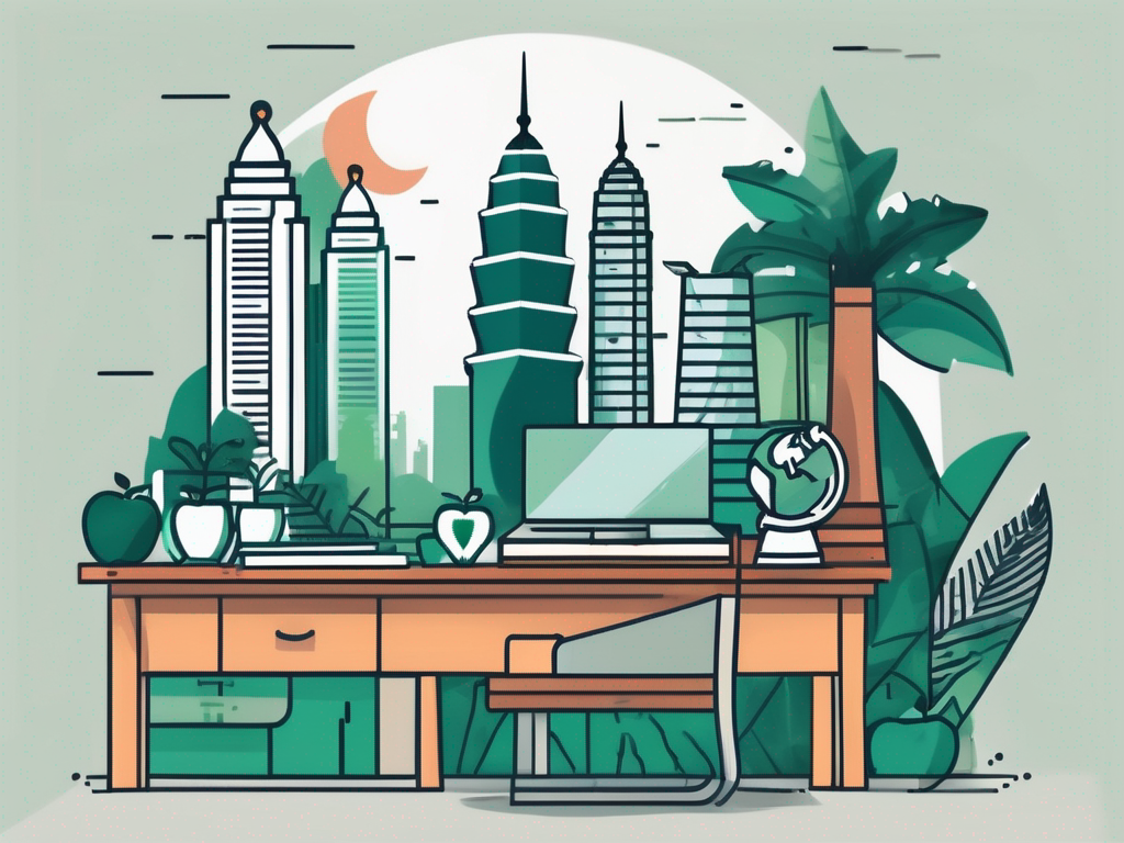 A classroom setting with iconic malaysian elements