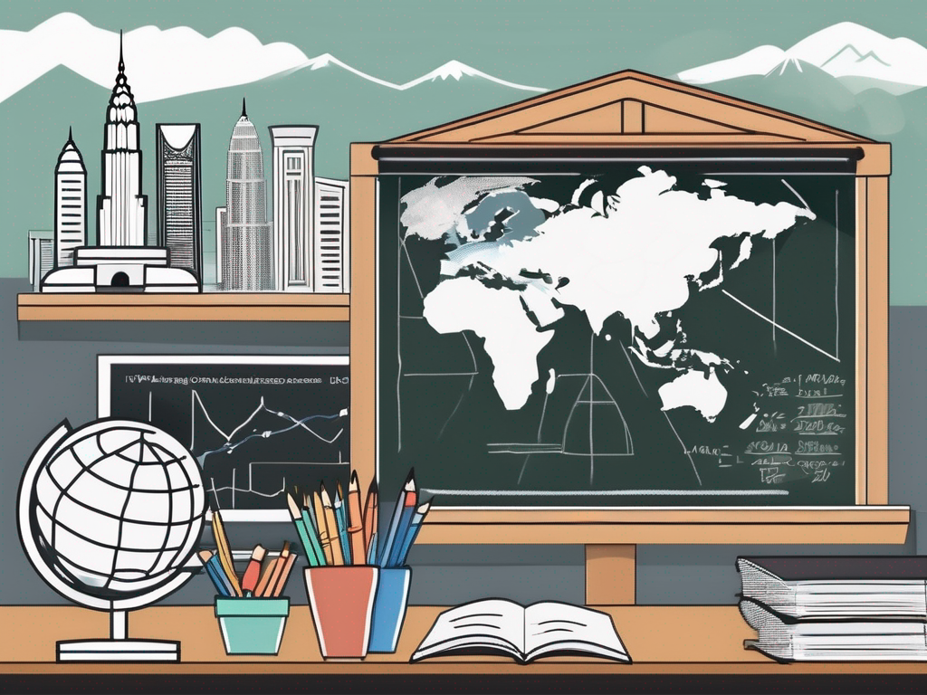 A classroom scene with a chalkboard