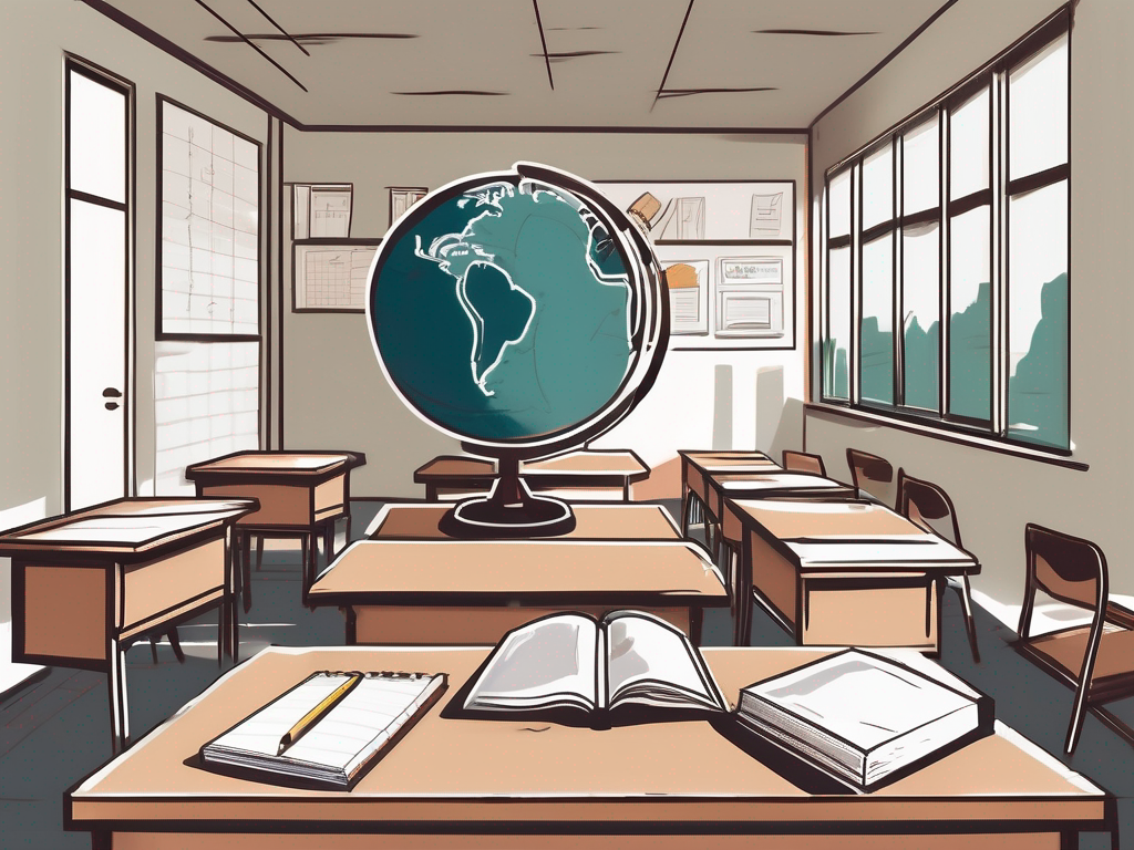 A classroom setting in malaysia with a teacher's desk