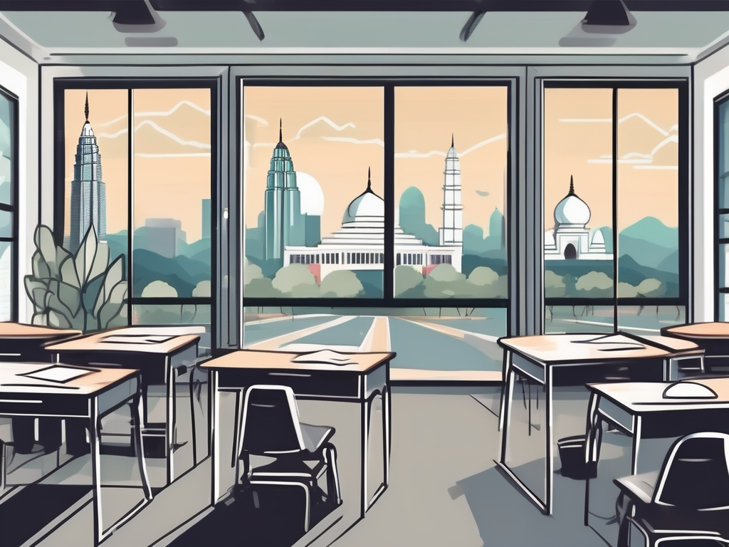 A classroom setting with a chalkboard