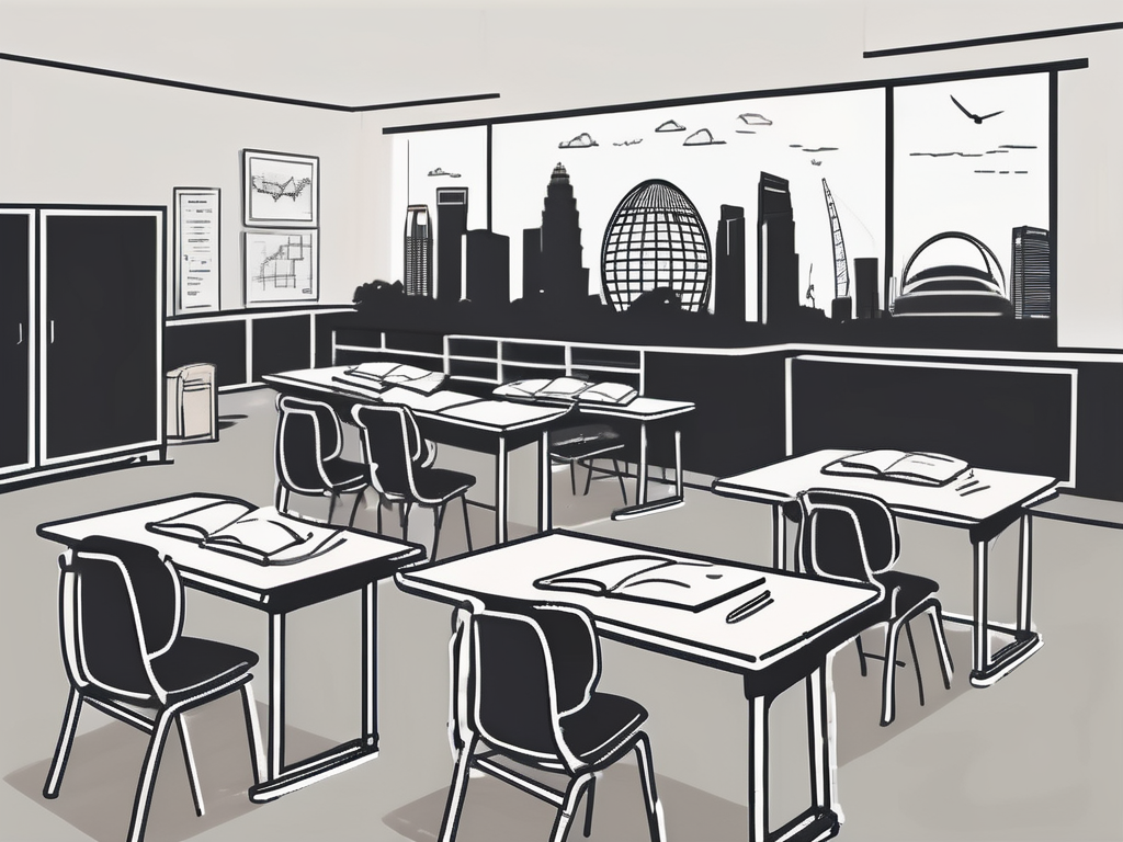 A classroom setting in singapore with a chalkboard