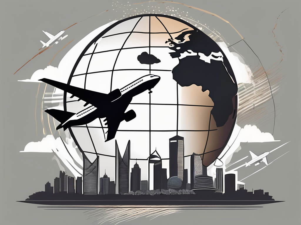 A globe with iconic landmarks from various countries