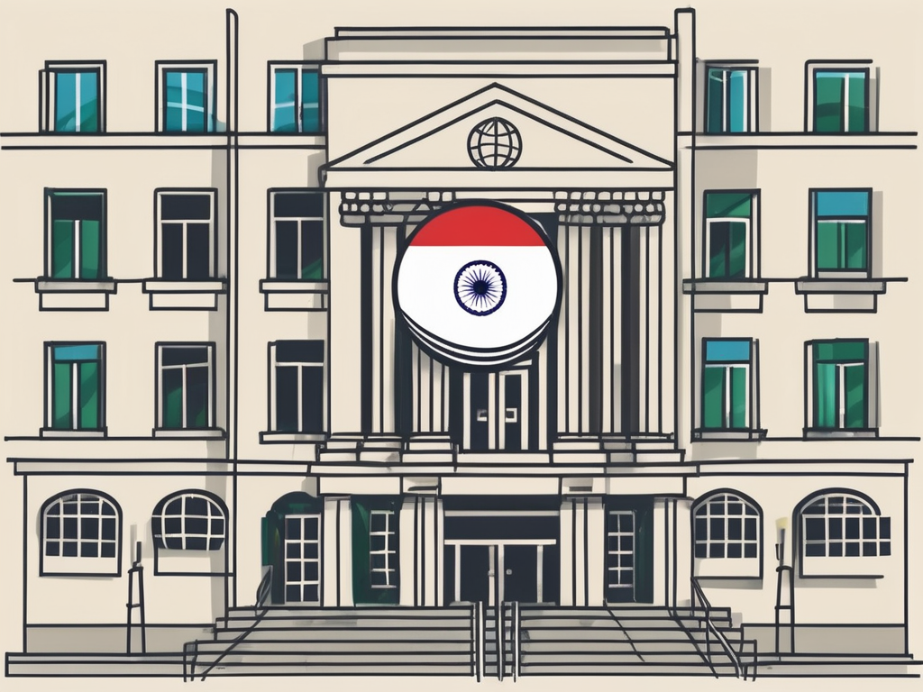 A typical singapore public school building with various international flags fluttering in the wind