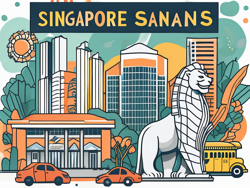 Various elements representing singapore such as the marina bay sands