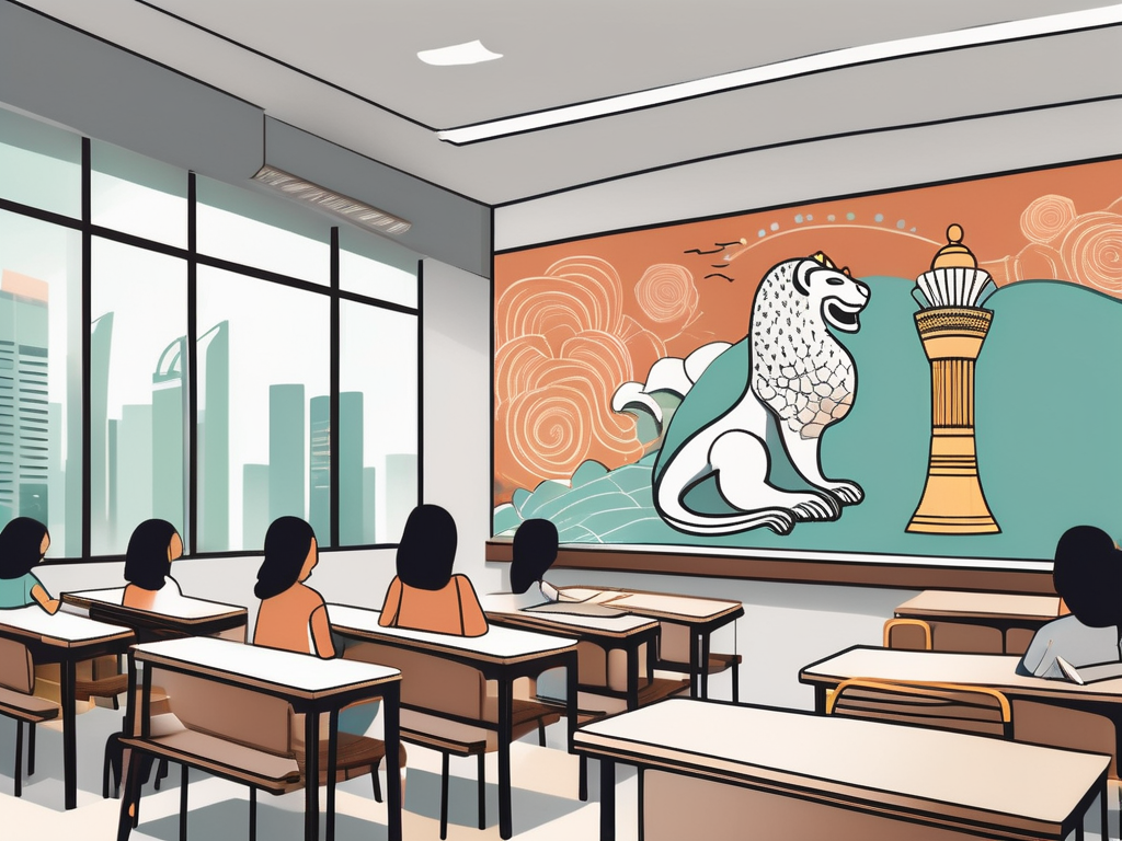 A classroom setting in singapore with diverse cultural symbols