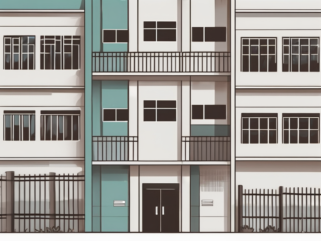 A school building with multiple doors