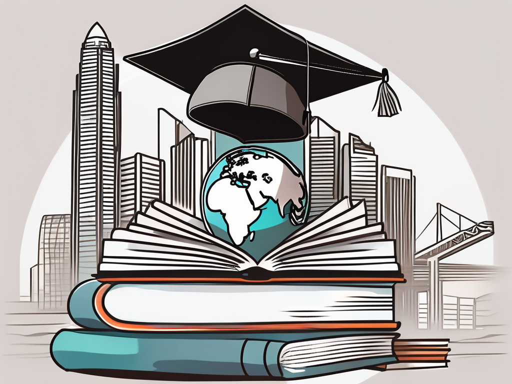 A stack of singaporean currency alongside symbolic teaching elements like a globe