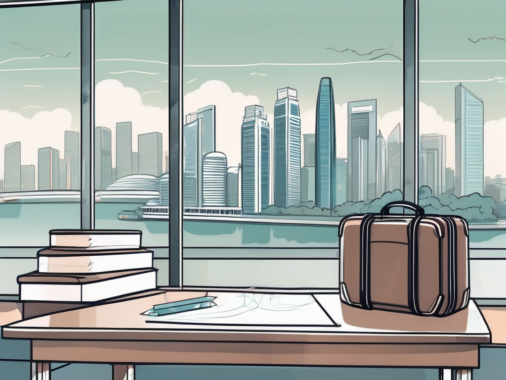 A well-decorated classroom with a view of singapore's skyline in the background