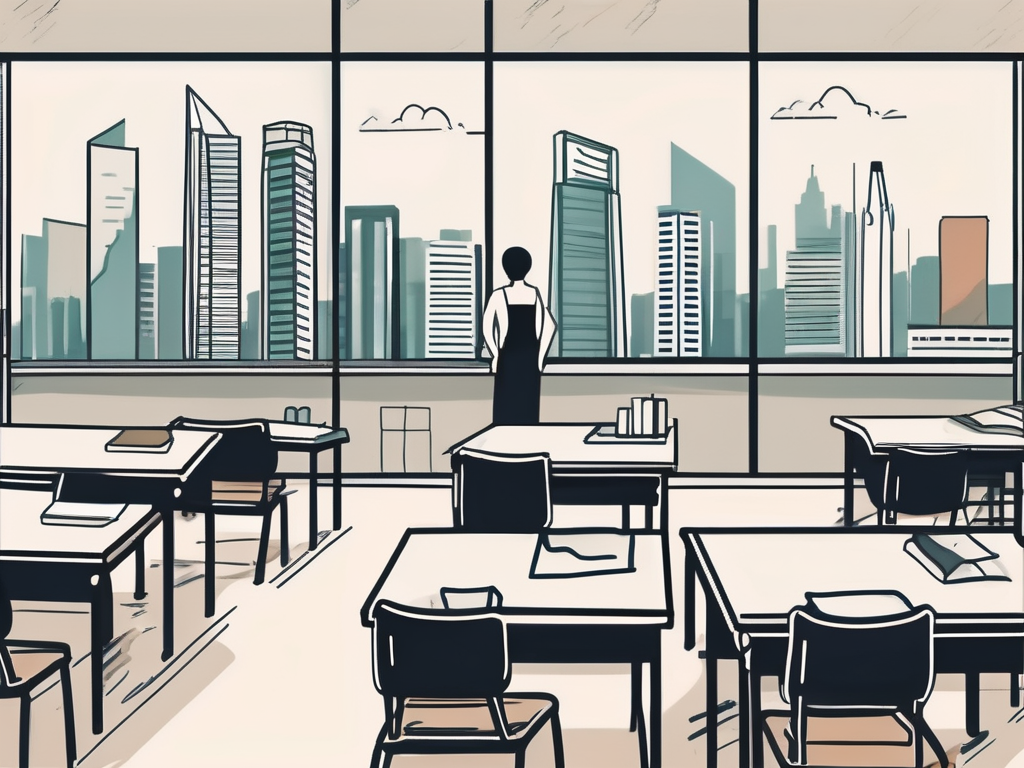 A classroom setting with various international symbols