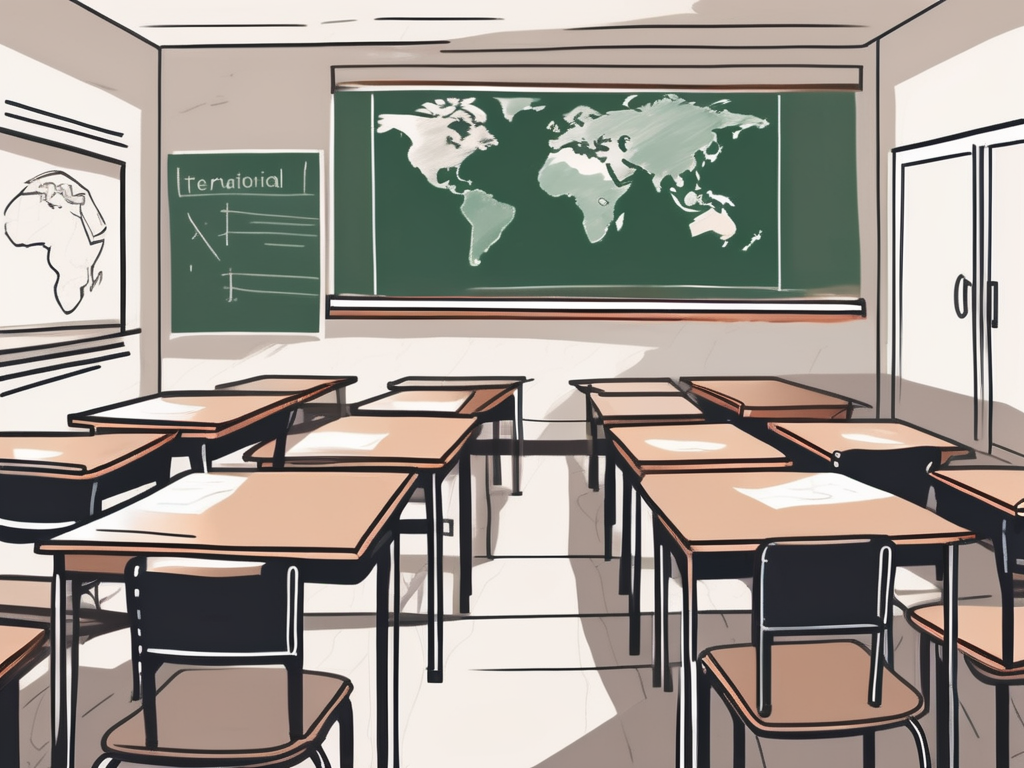 A singaporean classroom with empty desks and chairs