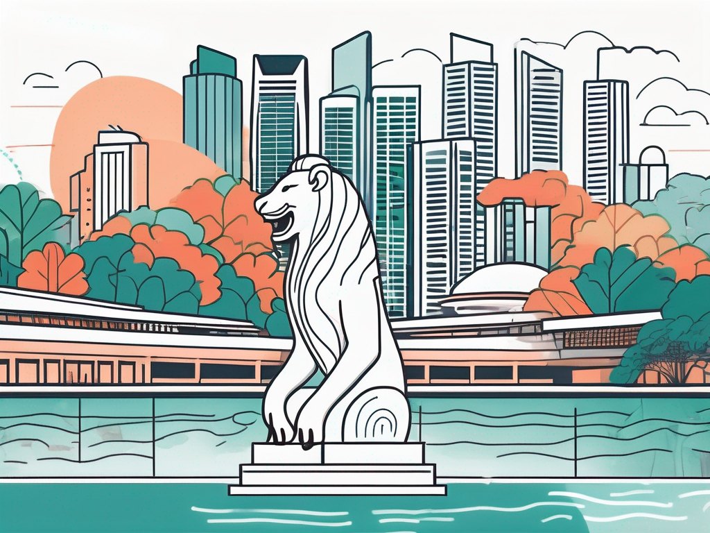 A vibrant classroom environment in singapore with diverse educational materials and iconic singaporean elements like the marina bay sands or merlion in the background