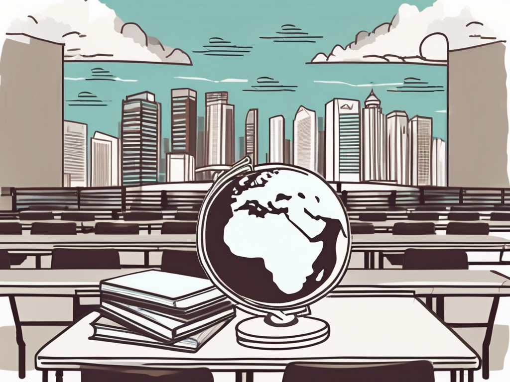 A classroom setting with a globe