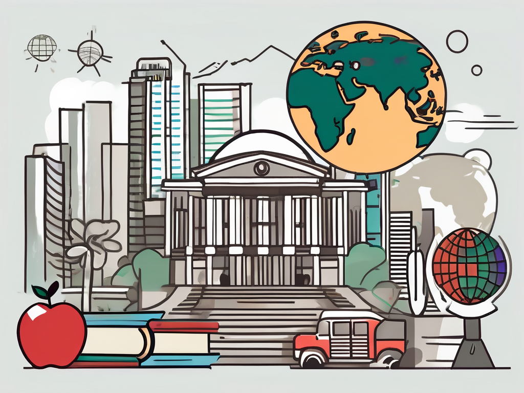 A classroom setting with symbols of singapore and the philippines