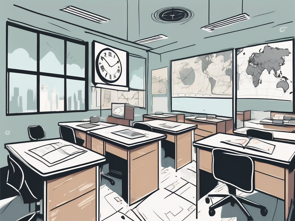 A classroom setting in singapore with various international symbols