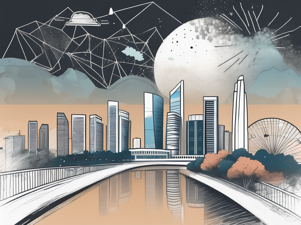 A singapore skyline with iconic landmarks