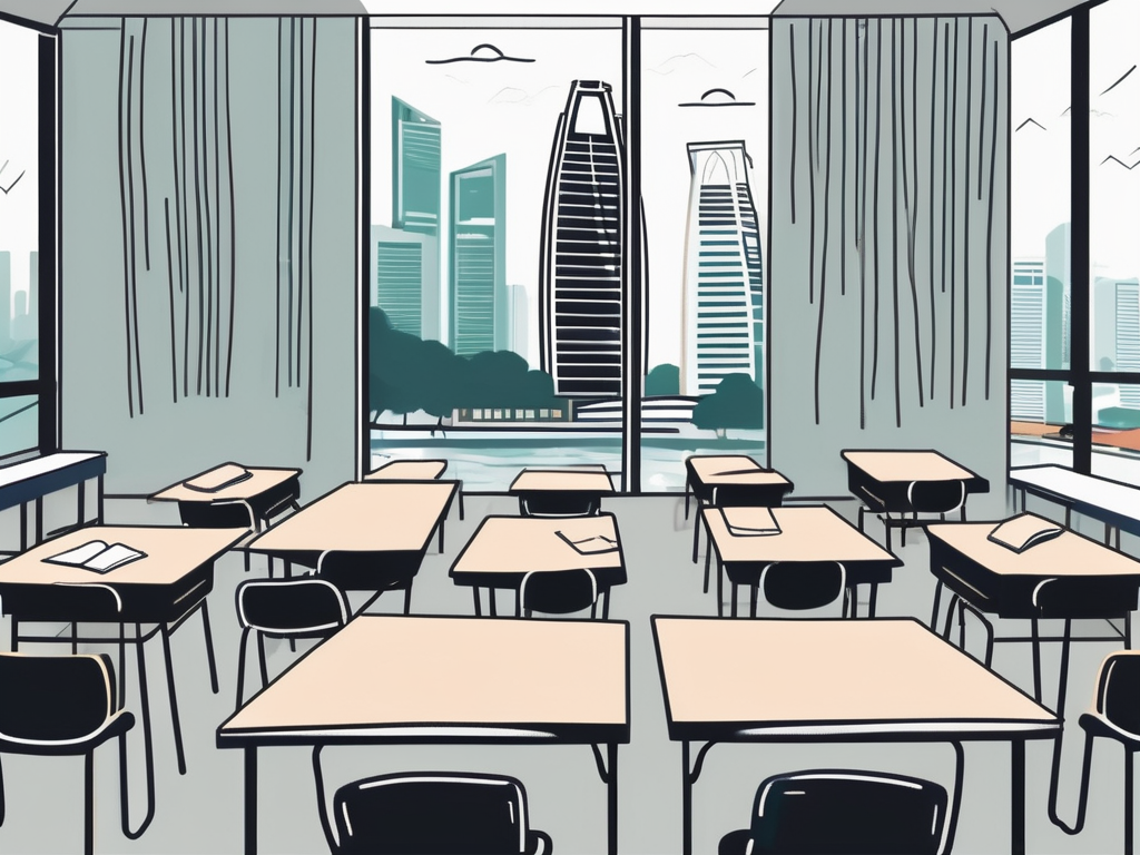 A classroom setting in singapore with a blackboard