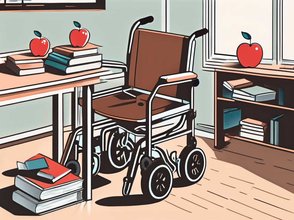 A classroom setting with different educational tools and aids like headphones