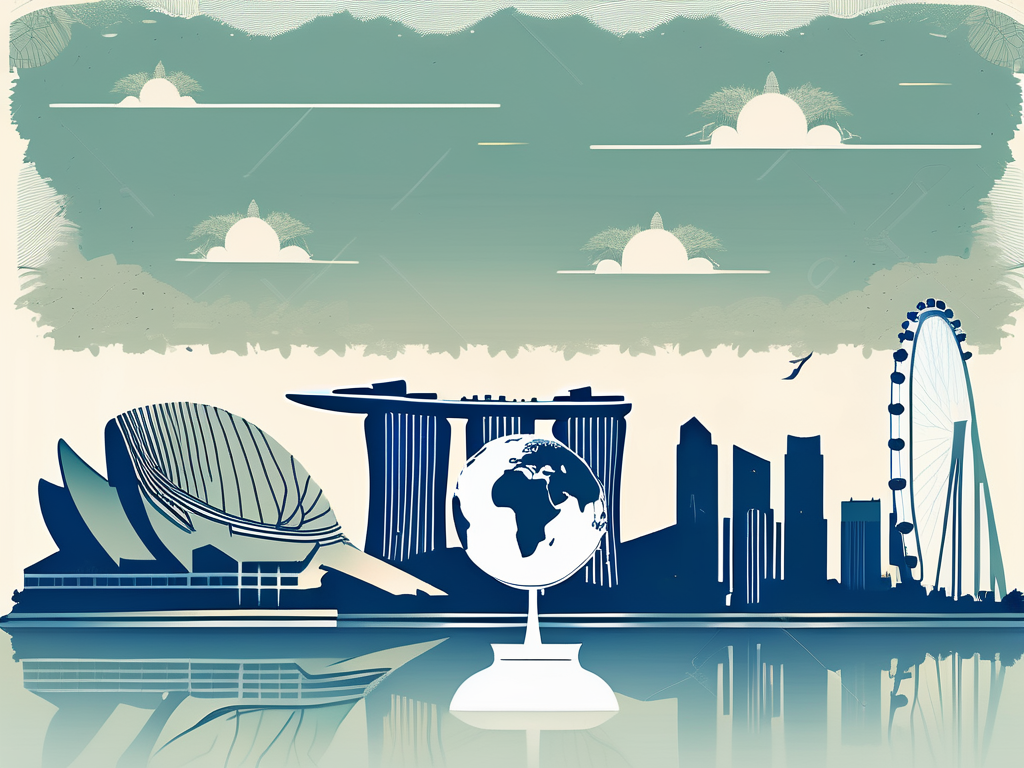 The singapore skyline with iconic landmarks like the marina bay sands and the supertree grove