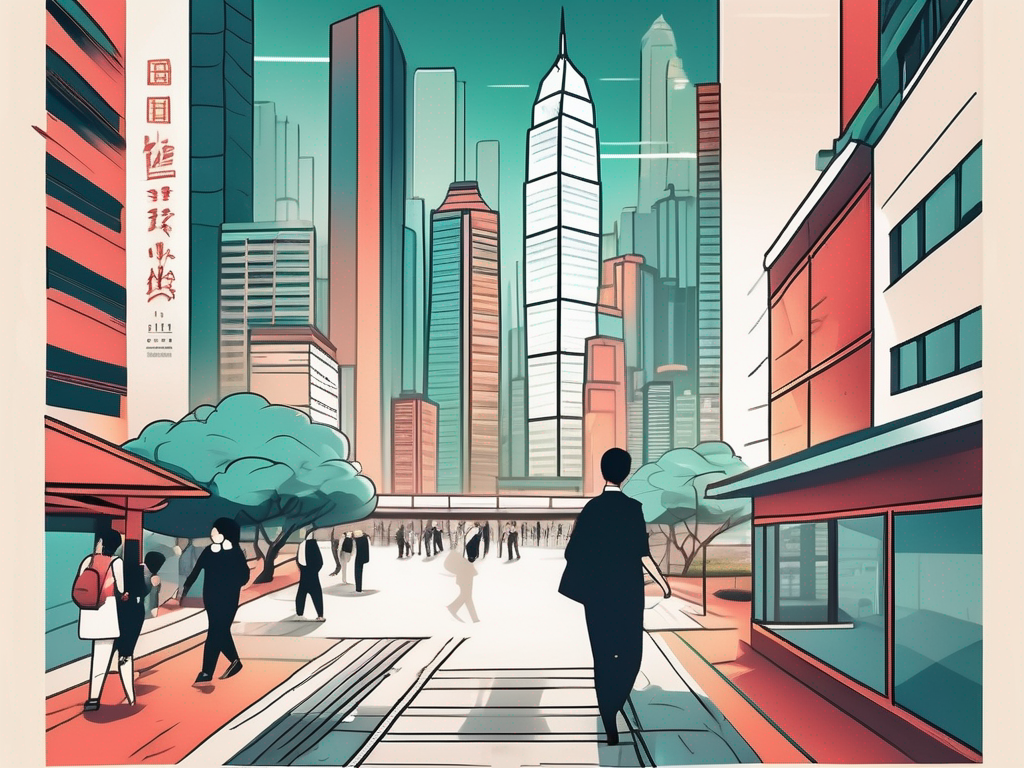A vibrant hong kong cityscape with iconic landmarks
