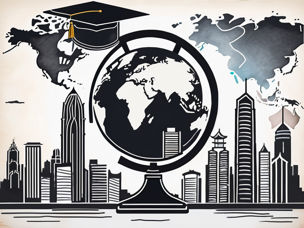 A chalkboard with iconic hong kong skyline in the background