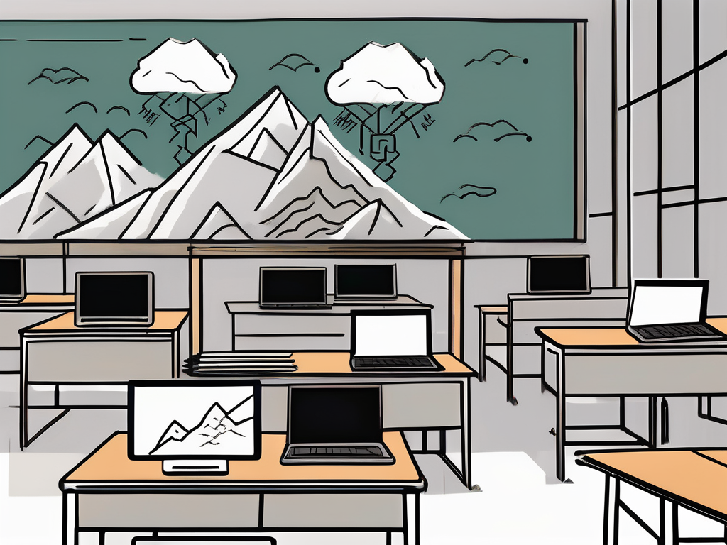A classroom setting in hong kong with various symbols representing challenges such as a broken computer (technology issues)