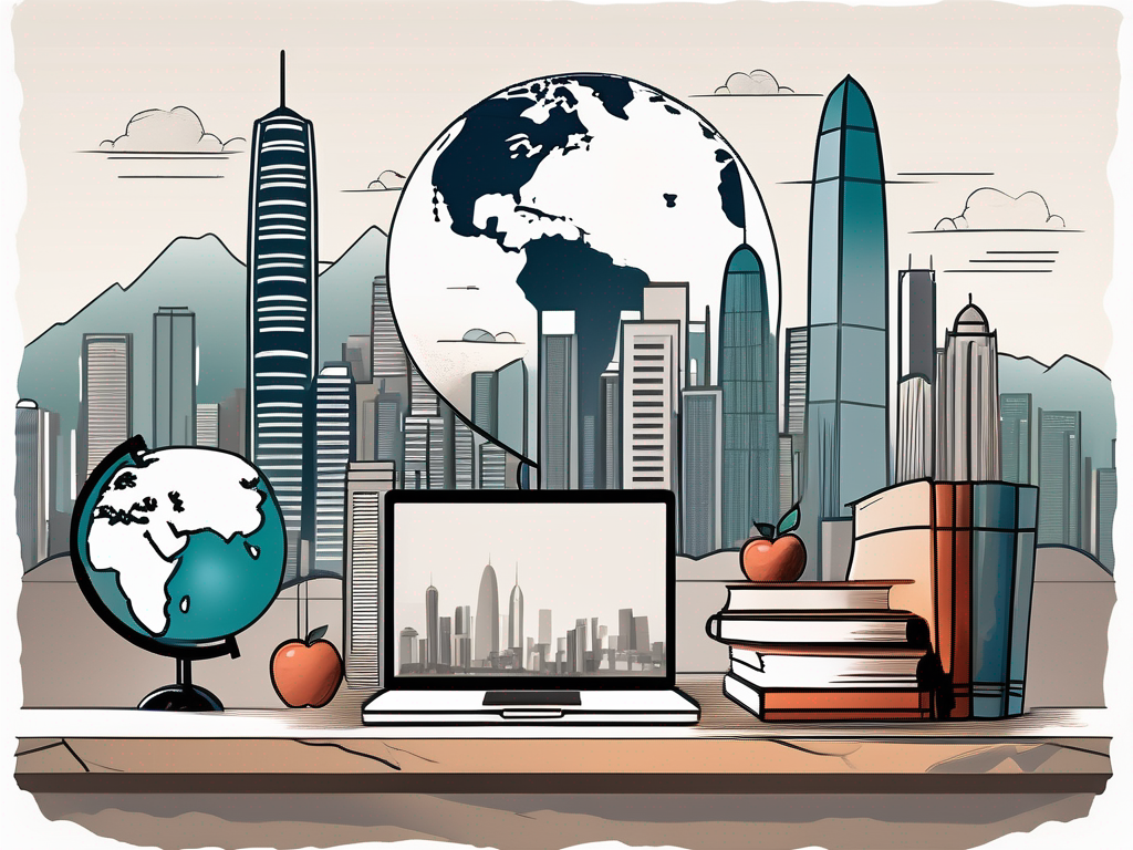 A skyline of hong kong with iconic landmarks