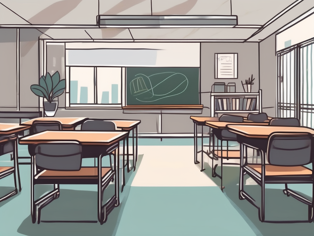 A classroom setting in hong kong with a teacher's desk