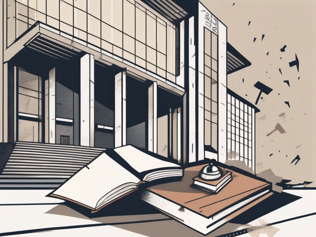 A university building in hong kong with symbolic representations of five different issues such as a broken graduation cap