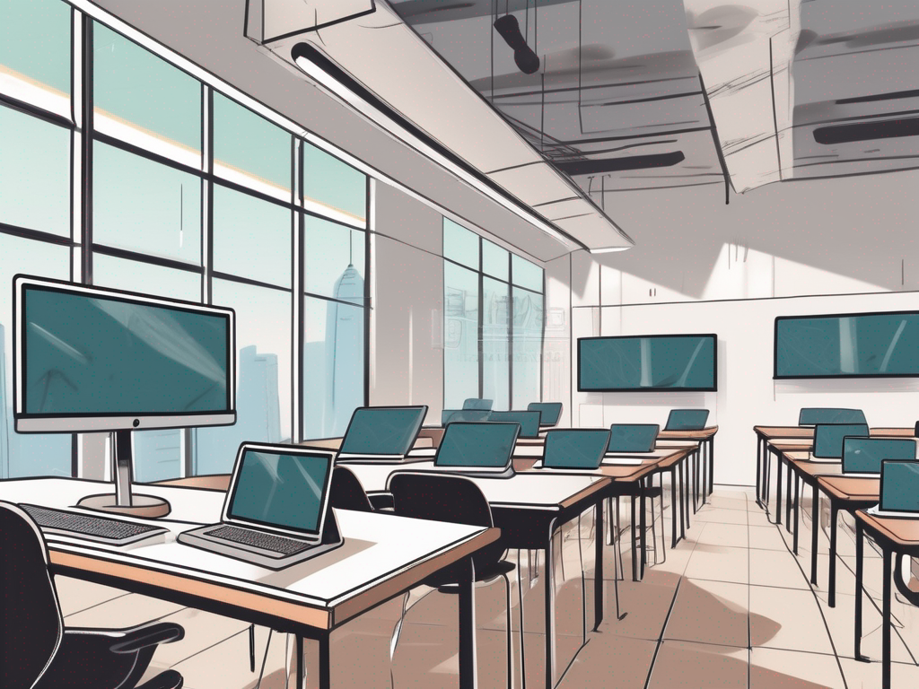 A modern hong kong classroom featuring various technological devices such as tablets